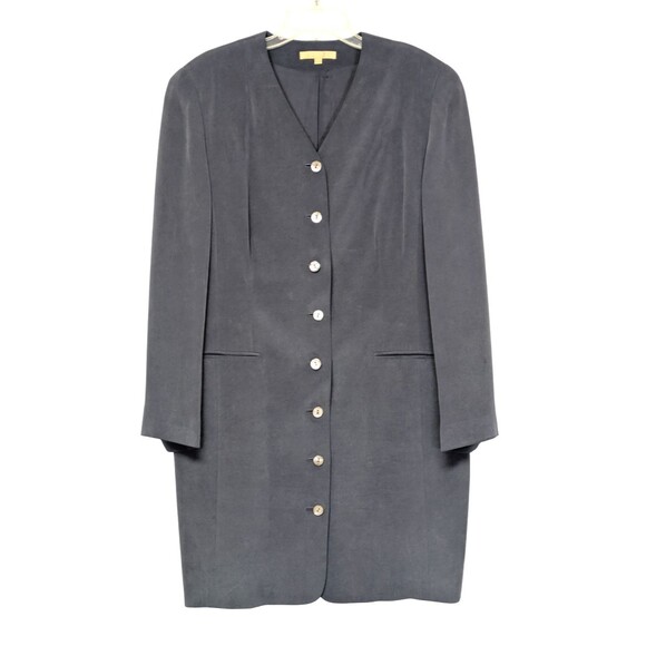 Vintage 100% Silk Button Up Blazer Dress Womens Size 16 Blue Lined Studio 121 - Picture 1 of 11